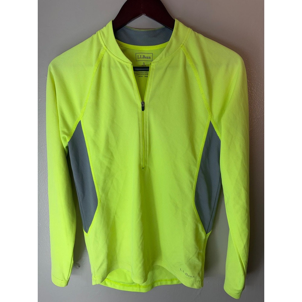 LL Bean Womens Neon Yellow Cycling Jersey Long Sleeve Quarter Zip Small 0GWF5